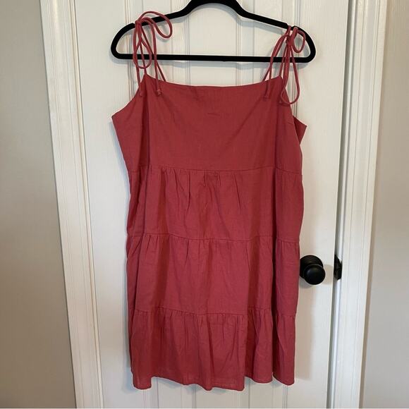 A&F Coral Tiered Tie Strap Smocked Back Linen Blend Dress NWT Size XL - Picture 3 of 7